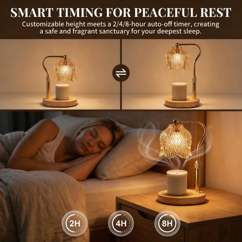 Höhenverstellbare Kerzenwärmer Lampe aus Holz, Metall und Glas
